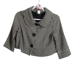 Boutique Womens Vintage Jacket SMALL Houndstooth Black White Cropped Mod